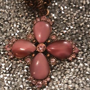 Faux pink pearl and rhinestone necklace